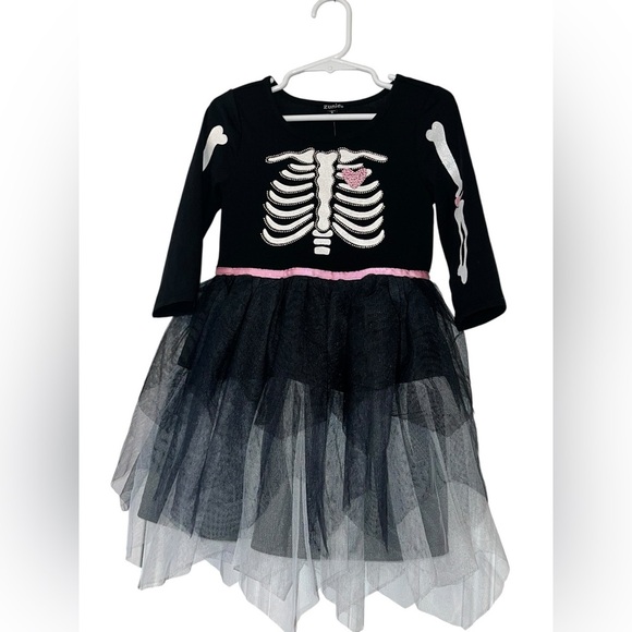 Zunie Black and Pink Skeleton Tulle Dress Halloween Sz 4 NWT - Picture 1 of 3
